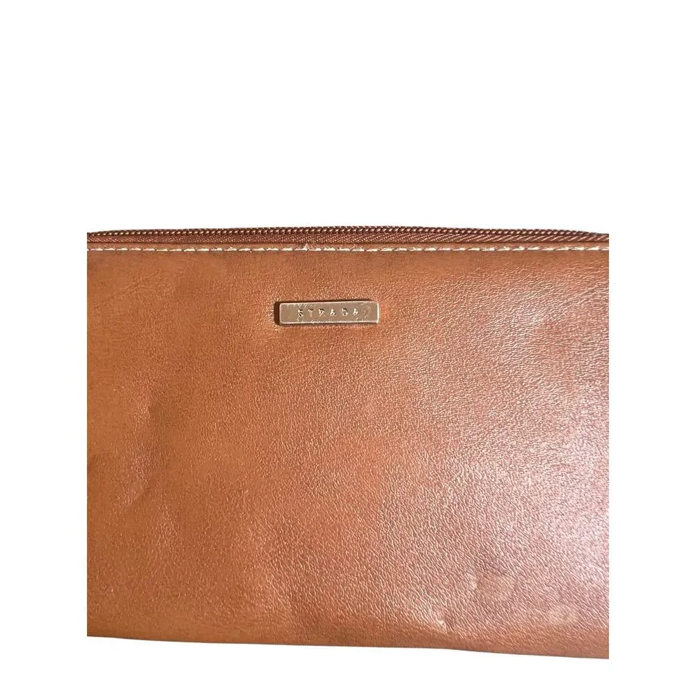 Strada Continental Cognac Leather Brown Zip Around Wallet Clutch Organizer